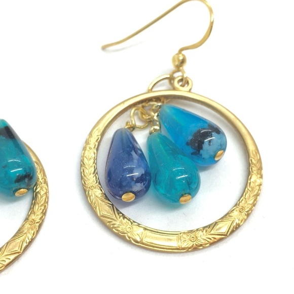 3/$30 UPCYCLED HANDMADE EARRING BRASS HOOP PLASTIC VINTAGE GOLD BOHO VERMEIL - Picture 5 of 15